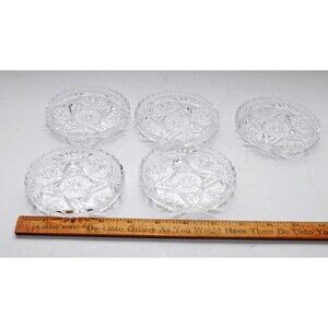 Vintage Anchor Hocking Cut Glass Coasters Star of David Qty: (5)